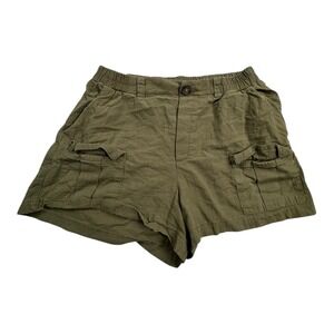 Olive Green Cargo Shorts Elastic Waist Button Fly Pockets Womens Size M